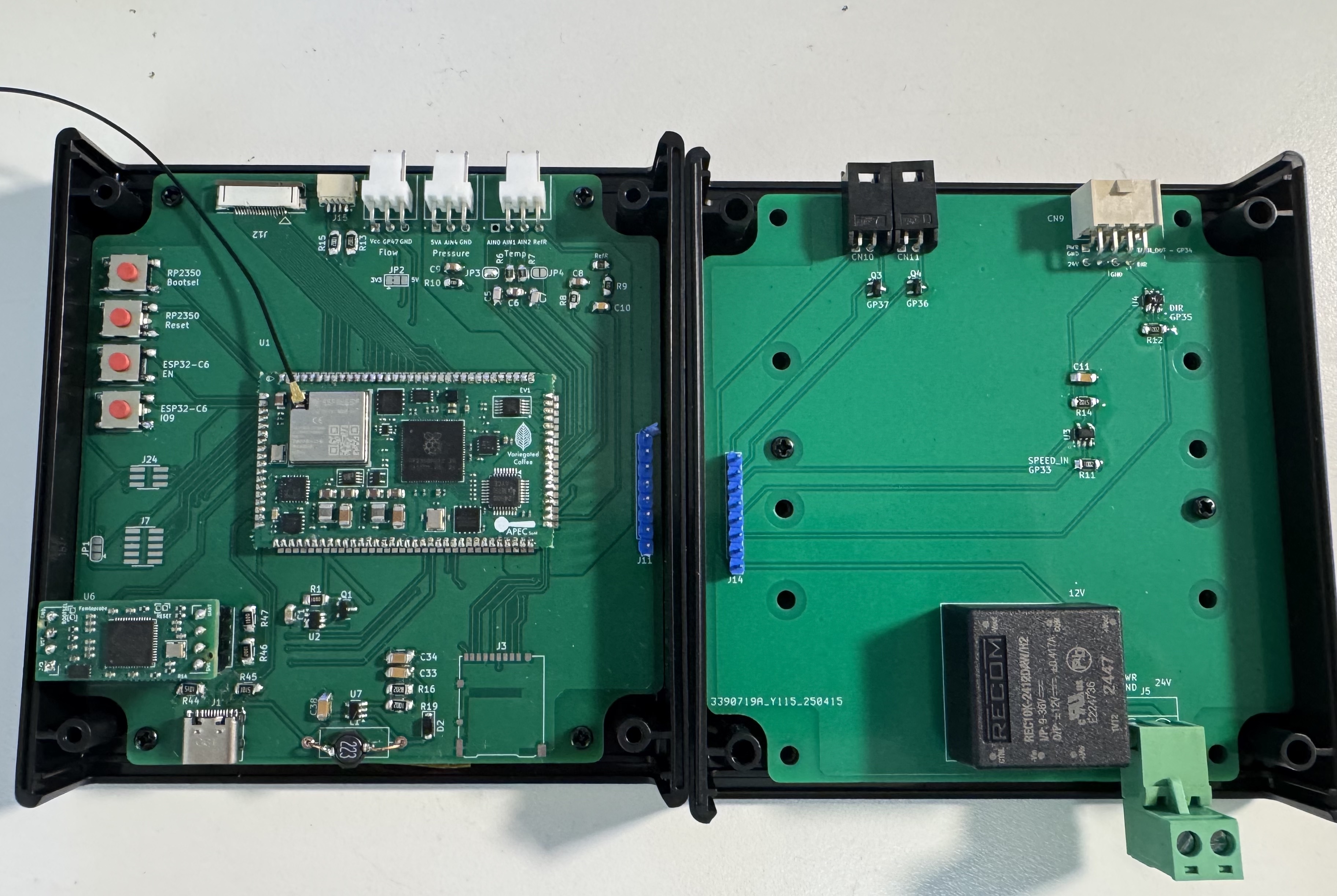 A picture of two PCBs